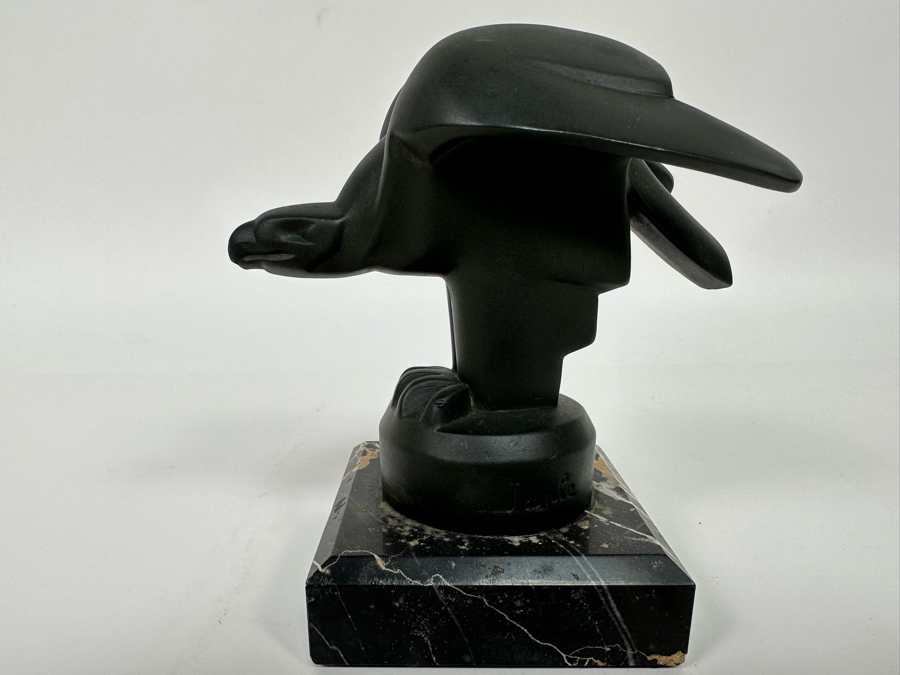 Vintage Art Deco Signed Janle Max Le Verrier Metal Mascot Eagle Sculpture Bookend On Marble Base 5W X 3D X 5H [Photo 3]