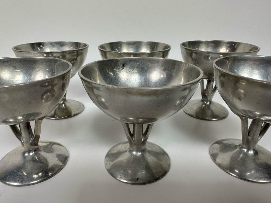 Vintage Art Deco Machine Age Aluminum Footed Ice Cream Bowls, Set Of Six 3.5W X 3.5H [Photo 7]