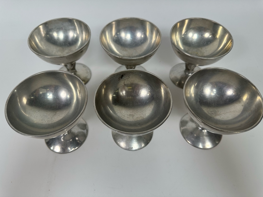 Vintage Art Deco Machine Age Aluminum Footed Ice Cream Bowls, Set Of Six 3.5W X 3.5H [Photo 8]