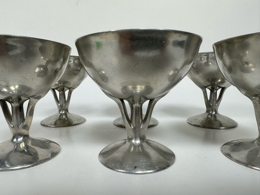 Vintage Art Deco Machine Age Aluminum Footed Ice Cream Bowls, Set Of Six 3.5W X 3.5H [Photo 6]