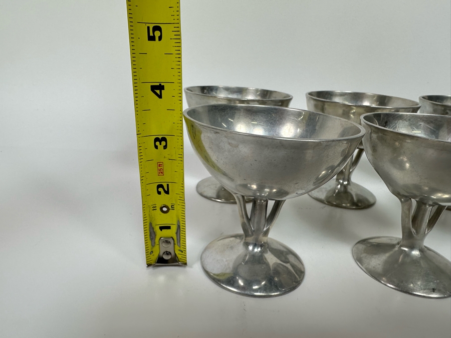 Vintage Art Deco Machine Age Aluminum Footed Ice Cream Bowls, Set Of Six 3.5W X 3.5H [Photo 10]