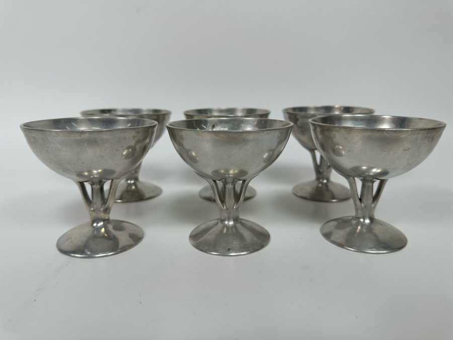 Vintage Art Deco Machine Age Aluminum Footed Ice Cream Bowls, Set Of Six 3.5W X 3.5H [Photo 4]