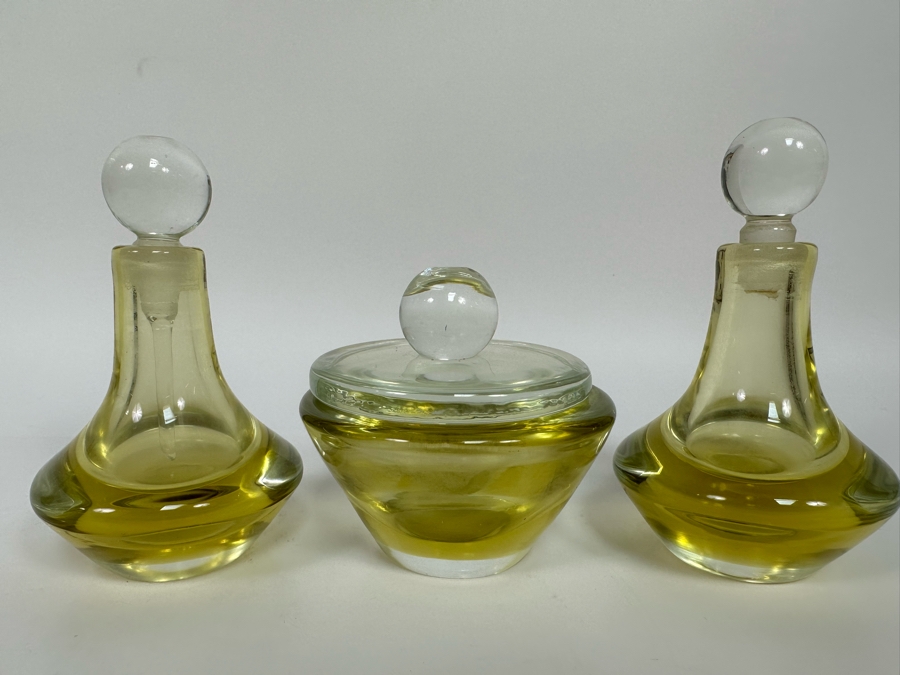 Vintage Italian Murano Glass Set Featuring Lidded Box And Pair Of Perfume Bottles With Broken Stoppers [Photo 2]