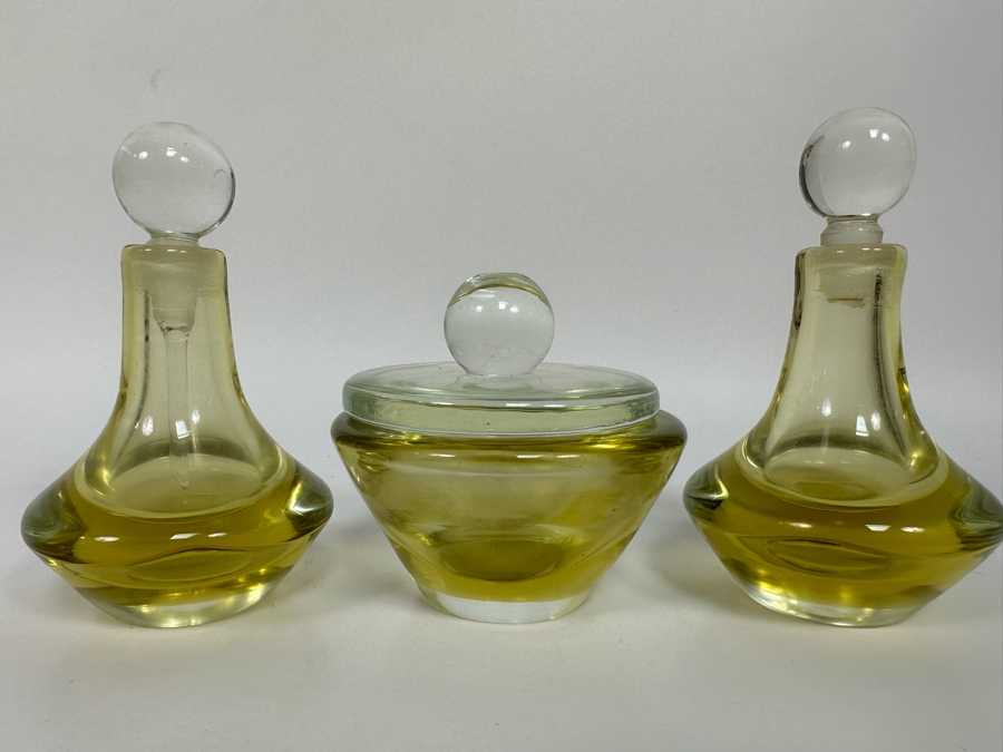 Vintage Italian Murano Glass Set Featuring Lidded Box And Pair Of Perfume Bottles With Broken Stoppers [Photo 3]