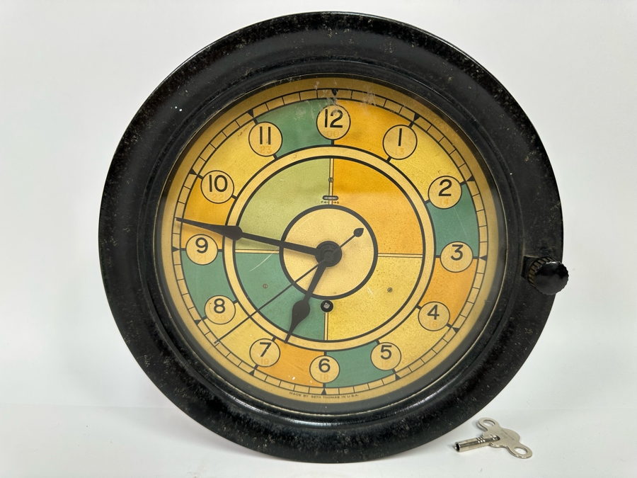 Vintage Ship's Clock By Seth Thomas USA Working With Key 10W X 3D [Photo 4]