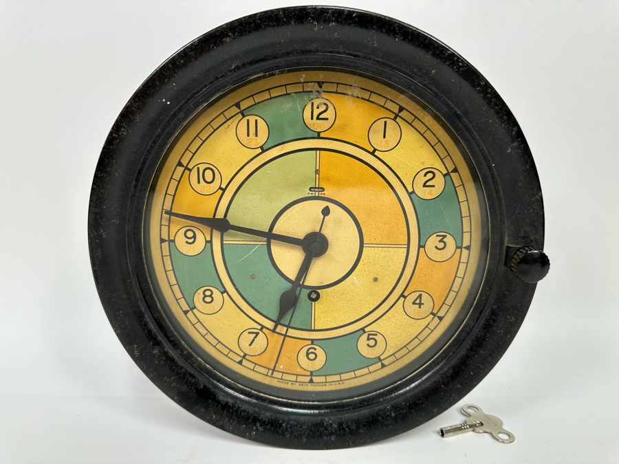 Vintage Ship's Clock By Seth Thomas USA Working With Key 10W X 3D [Photo 3]