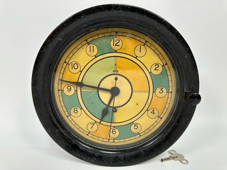 Vintage Ship's Clock By Seth Thomas USA Working With Key 10W X 3D [Photo 2]