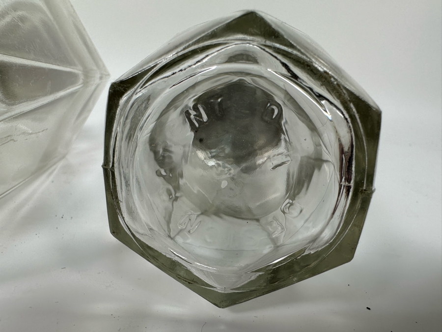 Set Of Three Vintage Angular Glass Lidded Jars 4.5H - 8.5H [Photo 9]
