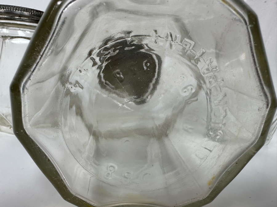 Set Of Three Vintage Angular Glass Lidded Jars 4.5H - 8.5H [Photo 7]