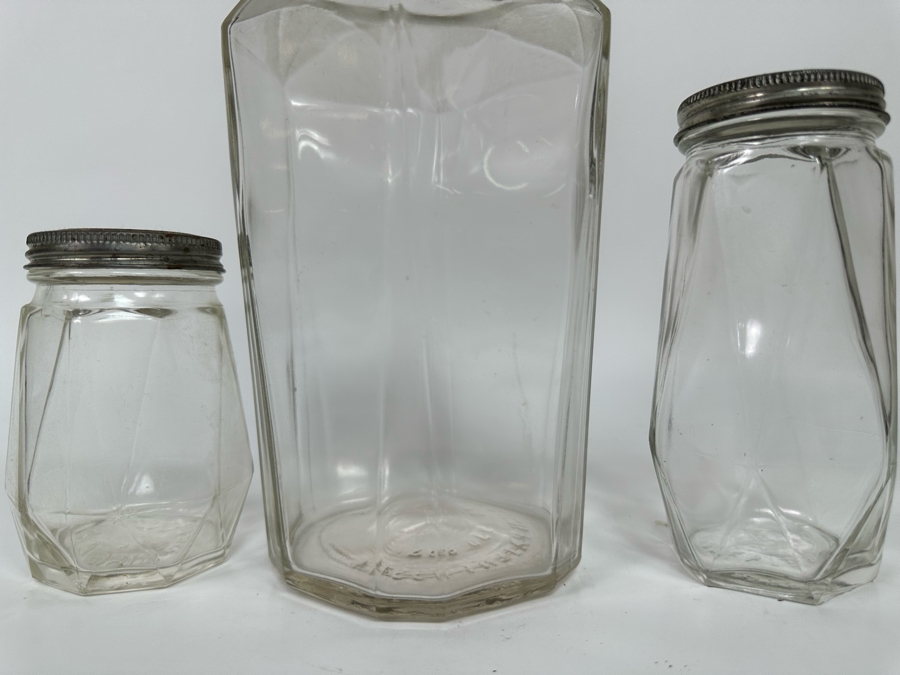 Set Of Three Vintage Angular Glass Lidded Jars 4.5H - 8.5H [Photo 5]