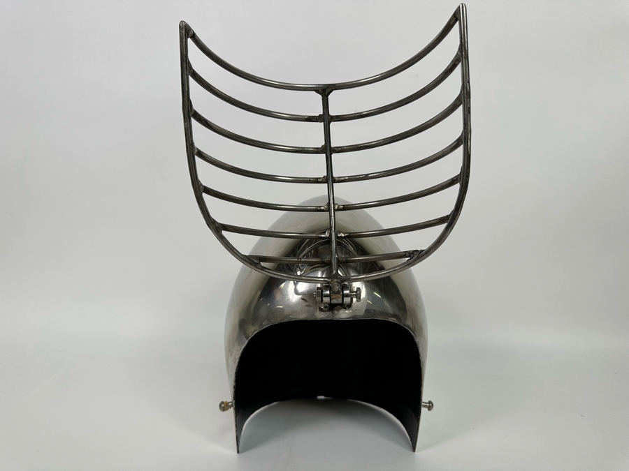 Vintage Polished Stainless Steel Warrior's Helmet With Hinged Steel Facemask 8.5W X 11D X 10H [Photo 6]
