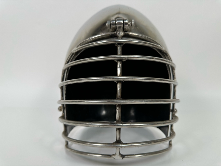 Vintage Polished Stainless Steel Warrior's Helmet With Hinged Steel Facemask 8.5W X 11D X 10H [Photo 4]