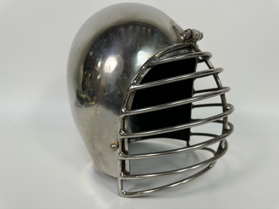 Vintage Polished Stainless Steel Warrior's Helmet With Hinged Steel Facemask 8.5W X 11D X 10H [Photo 2]
