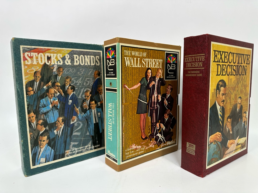 Three Vintage Bookshelf Financial Games: Stocks & Bonds, The World Of Wall Street And Executive Decision [Photo 2]