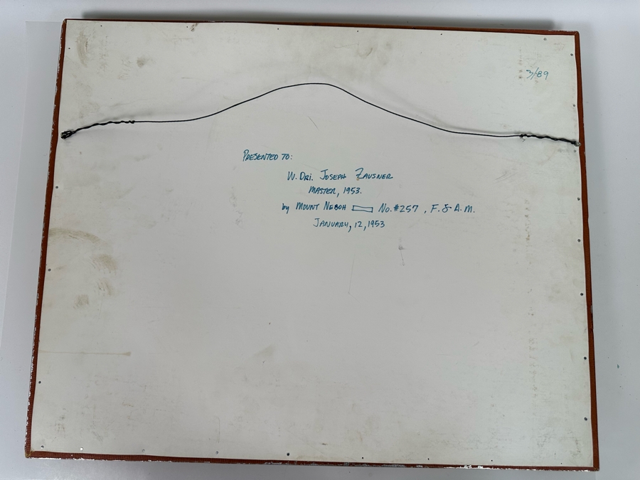 Vintage Masonic International Masonry Master Mason Apron 14 X 12 In Shadow Box Frame 24 X 20 Presented To W. Dri. Joseph Zausner Master, 1953 By Mount Neboh No. 257 [Photo 18]