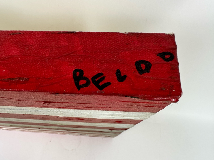 Original Painting On Canvas Of United States Flag With Barcode Signed Beldo 26.5 X 17.5 [Photo 6]