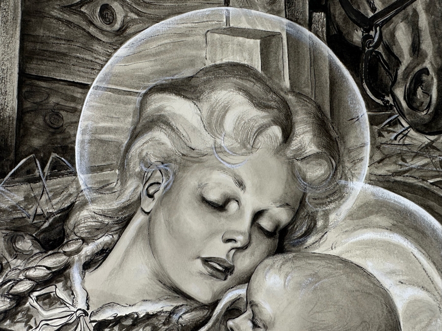 Original Howell Dodd (1910-2005, American) Illustration On Board Of Virgin Mary With Baby Jesus [Photo 7]