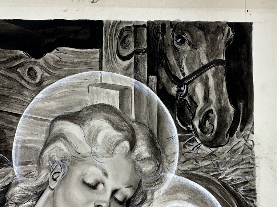 Original Howell Dodd (1910-2005, American) Illustration On Board Of Virgin Mary With Baby Jesus [Photo 6]