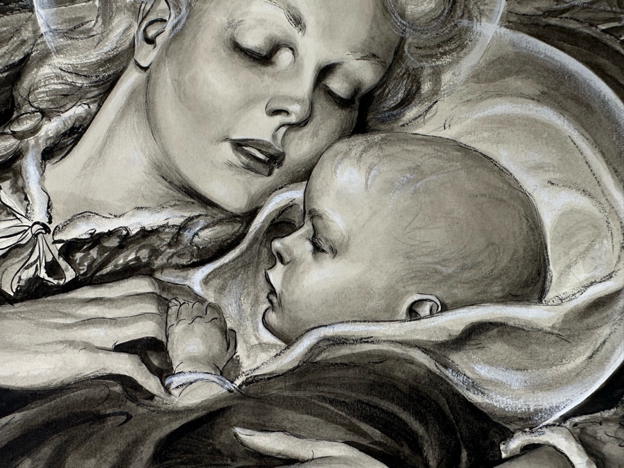 Original Howell Dodd (1910-2005, American) Illustration On Board Of Virgin Mary With Baby Jesus [Photo 8]