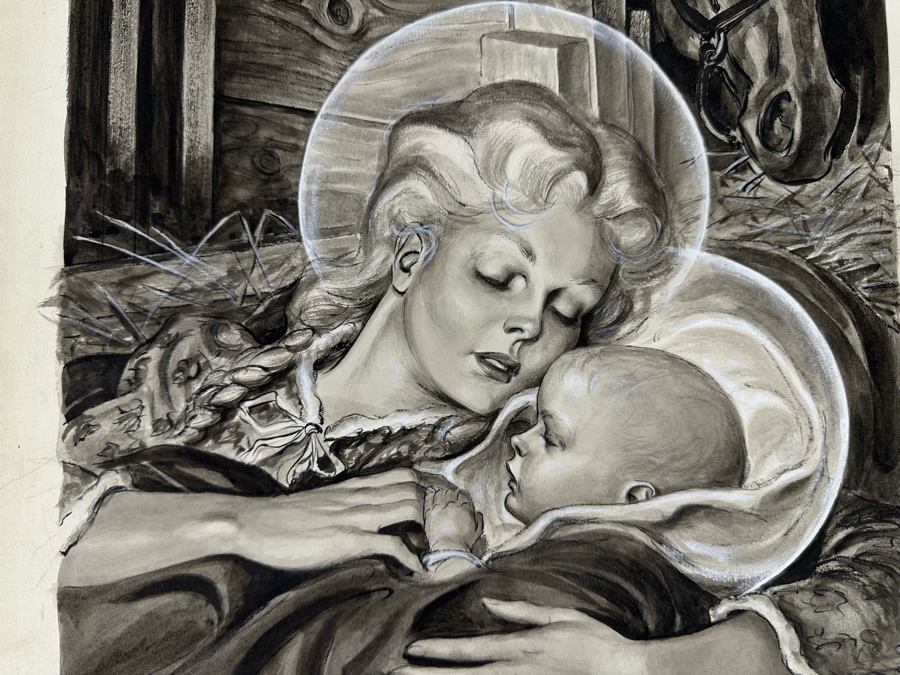 Original Howell Dodd (1910-2005, American) Illustration On Board Of Virgin Mary With Baby Jesus [Photo 5]