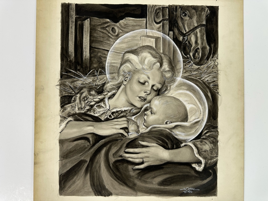 Original Howell Dodd (1910-2005, American) Illustration On Board Of Virgin Mary With Baby Jesus [Photo 4]