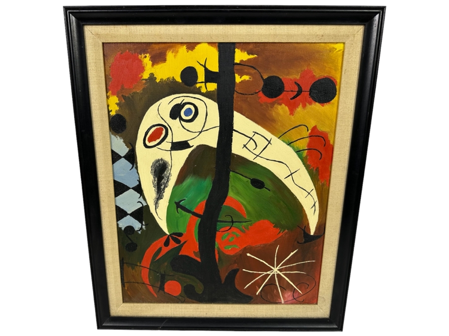 Original Painting After Joan Miro 16 X 20 Framed 19.5 X 23.5