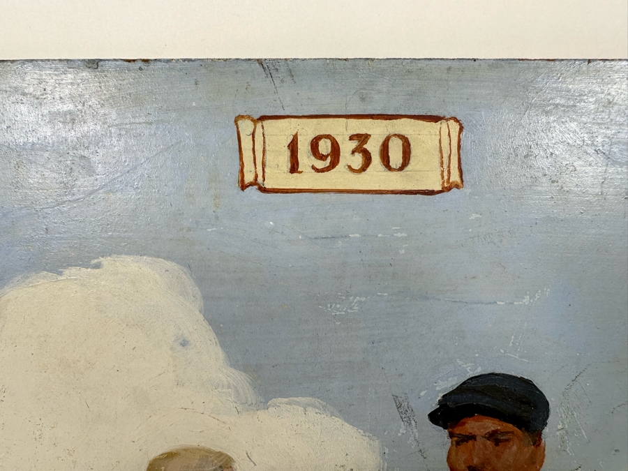 Vintage 1930 Original Painting On Board Life Guard Beach Scene 15 X 20 [Photo 7]