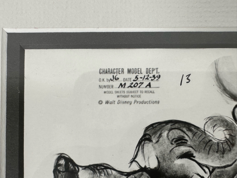 Vintage 1939 Walt Disney Productions Character Model Sheets Of Elephant Poses 'Dance Of The Hours' 1-039 No M 207 A 12.5W X 10.5H Framed 19.5 X 17 [Photo 5]