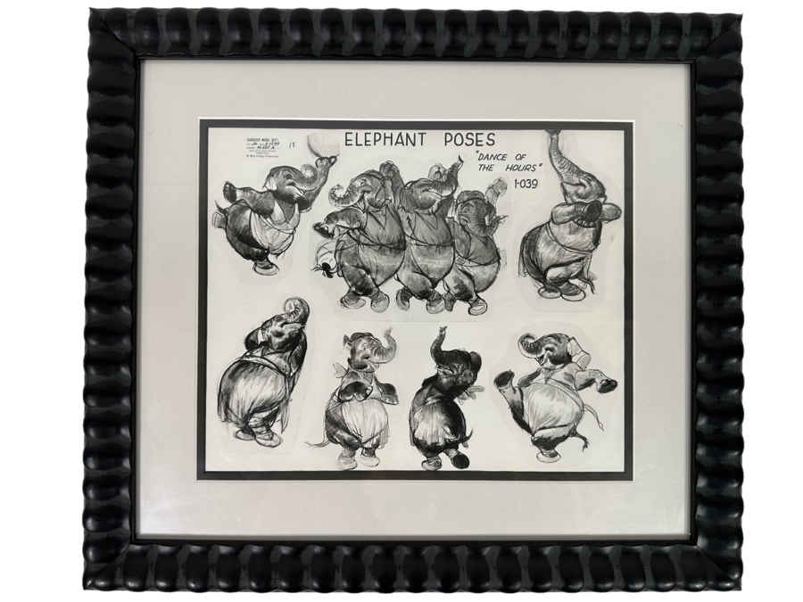 Vintage 1939 Walt Disney Productions Character Model Sheets Of Elephant Poses 'Dance Of The Hours' 1-039 No M 207 A 12.5W X 10.5H Framed 19.5 X 17 [Photo 2]