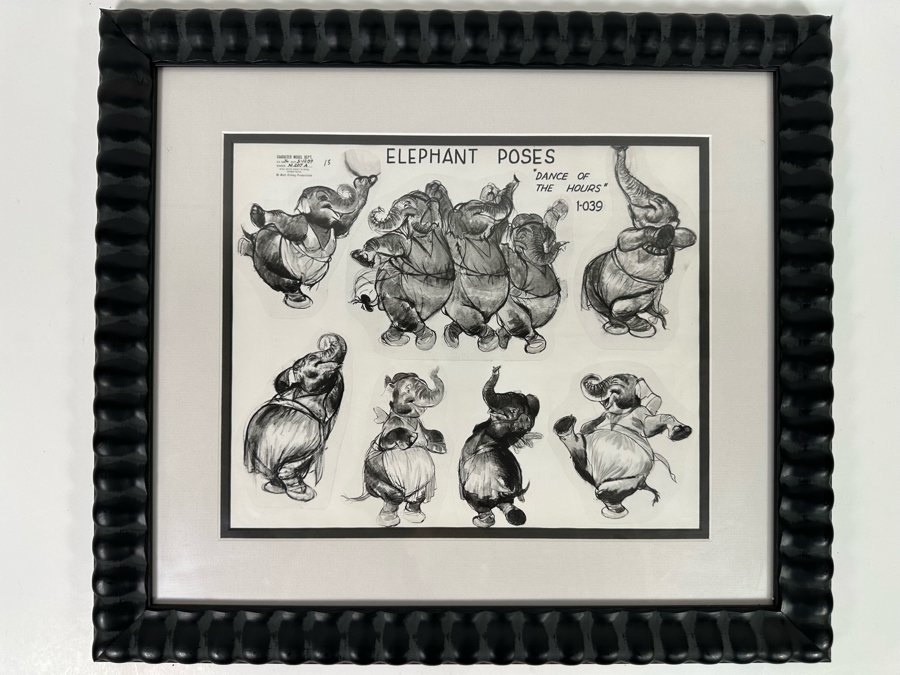 Vintage 1939 Walt Disney Productions Character Model Sheets Of Elephant Poses 'Dance Of The Hours' 1-039 No M 207 A 12.5W X 10.5H Framed 19.5 X 17 [Photo 3]