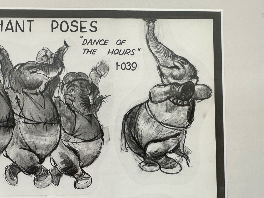 Vintage 1939 Walt Disney Productions Character Model Sheets Of Elephant Poses 'Dance Of The Hours' 1-039 No M 207 A 12.5W X 10.5H Framed 19.5 X 17 [Photo 7]