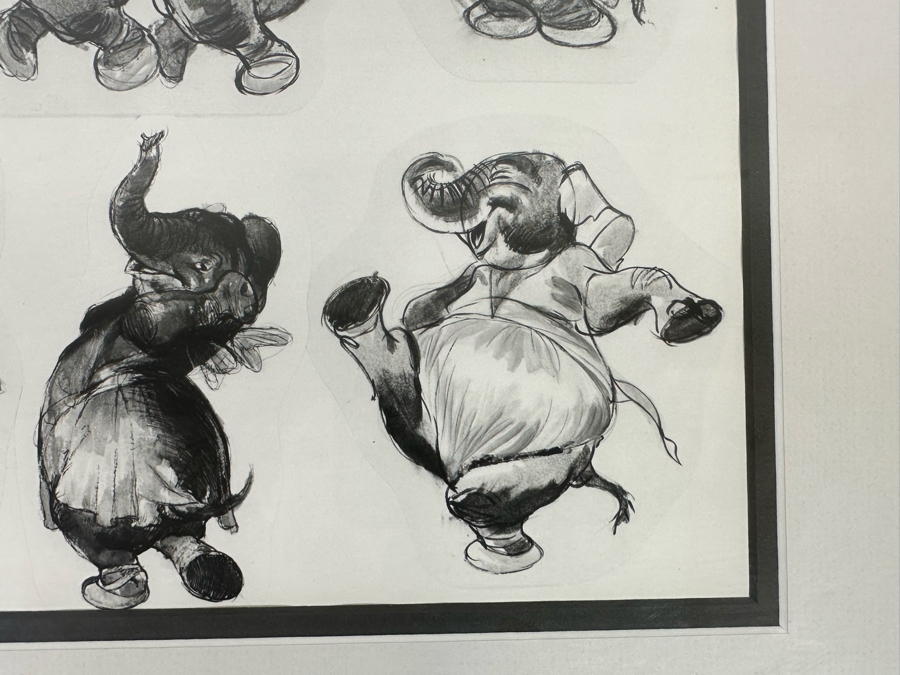 Vintage 1939 Walt Disney Productions Character Model Sheets Of Elephant Poses 'Dance Of The Hours' 1-039 No M 207 A 12.5W X 10.5H Framed 19.5 X 17 [Photo 8]