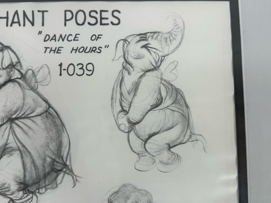 Vintage 1939 Walt Disney Productions Character Model Sheets Of Elephant Poses 'Dance Of The Hours' 1-039 No M 207 C 13.5W X 10.5H Framed 20 X 17 [Photo 7]