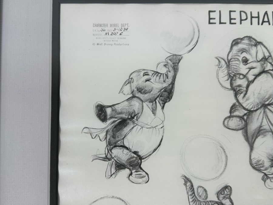 Vintage 1939 Walt Disney Productions Character Model Sheets Of Elephant Poses 'Dance Of The Hours' 1-039 No M 207 C 13.5W X 10.5H Framed 20 X 17 [Photo 8]