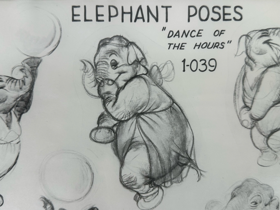 Vintage 1939 Walt Disney Productions Character Model Sheets Of Elephant Poses 'Dance Of The Hours' 1-039 No M 207 C 13.5W X 10.5H Framed 20 X 17 [Photo 6]