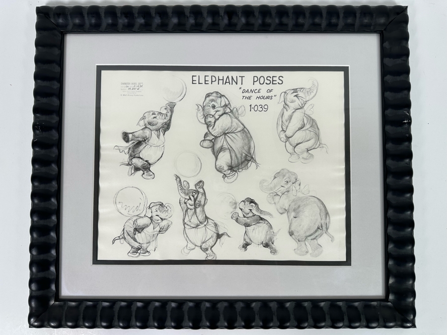 Vintage 1939 Walt Disney Productions Character Model Sheets Of Elephant Poses 'Dance Of The Hours' 1-039 No M 207 C 13.5W X 10.5H Framed 20 X 17 [Photo 4]