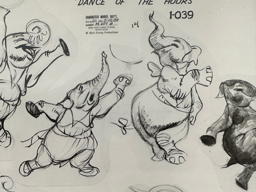 Vintage 1939 Walt Disney Productions Character Model Sheets Of Elephant Poses 'Dance Of The Hours' 1-039 No M 207 B 12.5W X 11H Framed 19 X 17 [Photo 9]