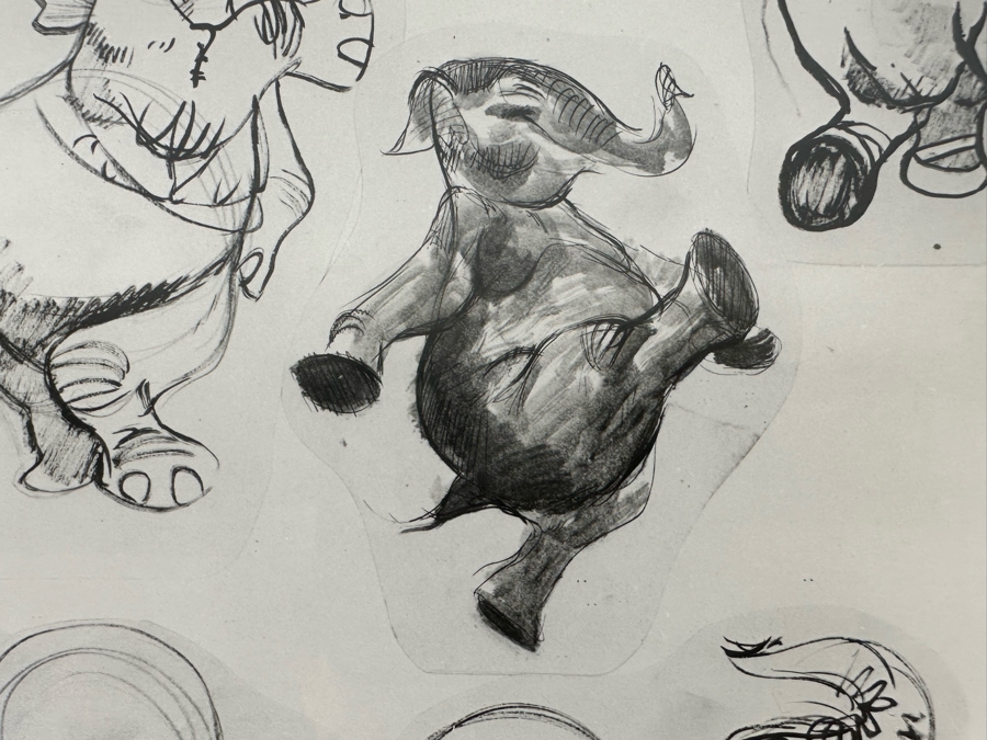 Vintage 1939 Walt Disney Productions Character Model Sheets Of Elephant Poses 'Dance Of The Hours' 1-039 No M 207 B 12.5W X 11H Framed 19 X 17 [Photo 15]