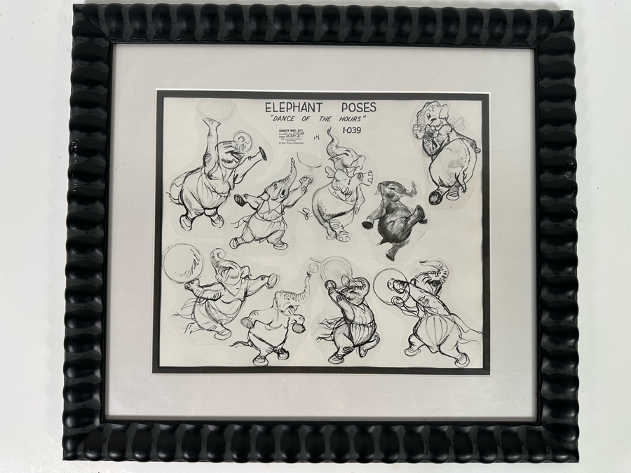 Vintage 1939 Walt Disney Productions Character Model Sheets Of Elephant Poses 'Dance Of The Hours' 1-039 No M 207 B 12.5W X 11H Framed 19 X 17 [Photo 3]