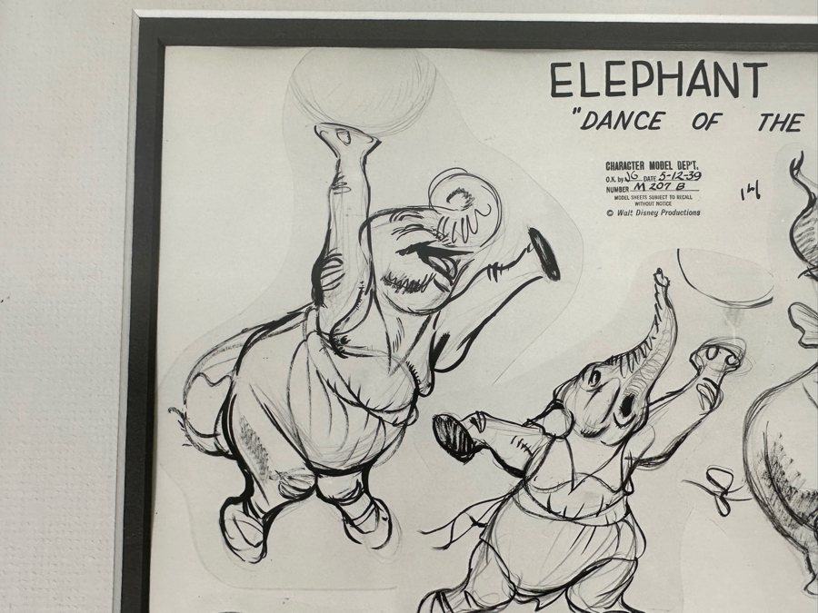 Vintage 1939 Walt Disney Productions Character Model Sheets Of Elephant Poses 'Dance Of The Hours' 1-039 No M 207 B 12.5W X 11H Framed 19 X 17 [Photo 10]