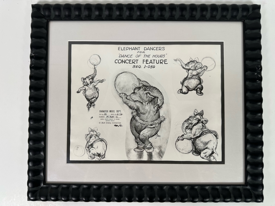 Vintage 1939 Walt Disney Productions Character Model Sheets Of Elephant Dancers For 'Dance Of The Hours' Concert Feature Seq. 1-039 No M 165 C 13.5W X 10.5H Framed 20 X 17 [Photo 3]