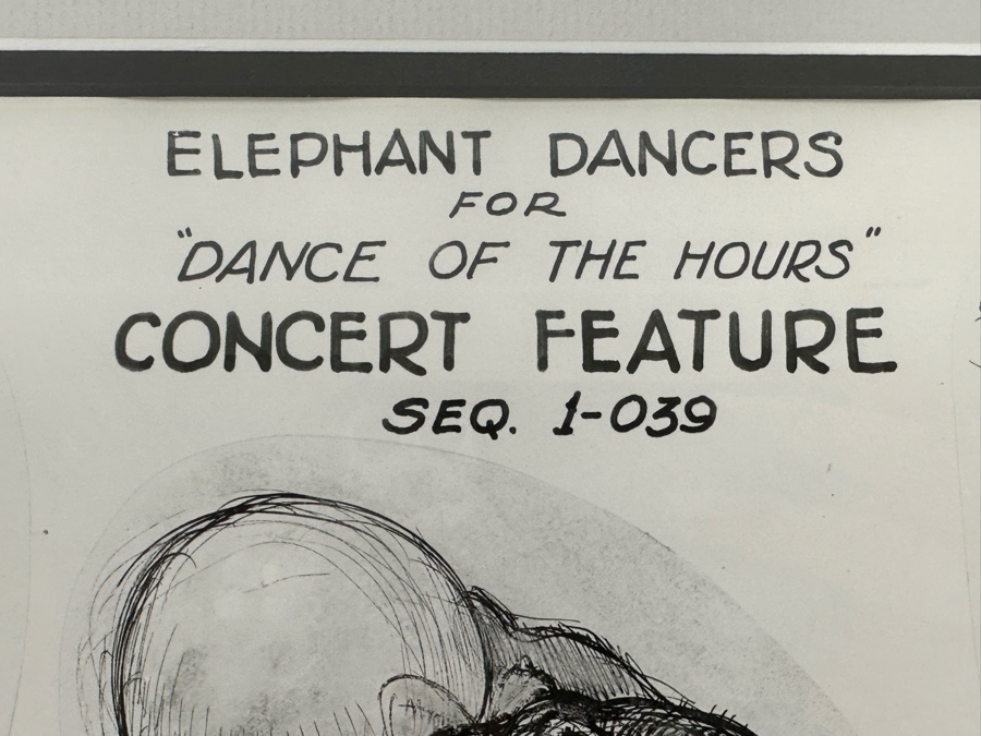 Vintage 1939 Walt Disney Productions Character Model Sheets Of Elephant Dancers For 'Dance Of The Hours' Concert Feature Seq. 1-039 No M 165 C 13.5W X 10.5H Framed 20 X 17 [Photo 5]
