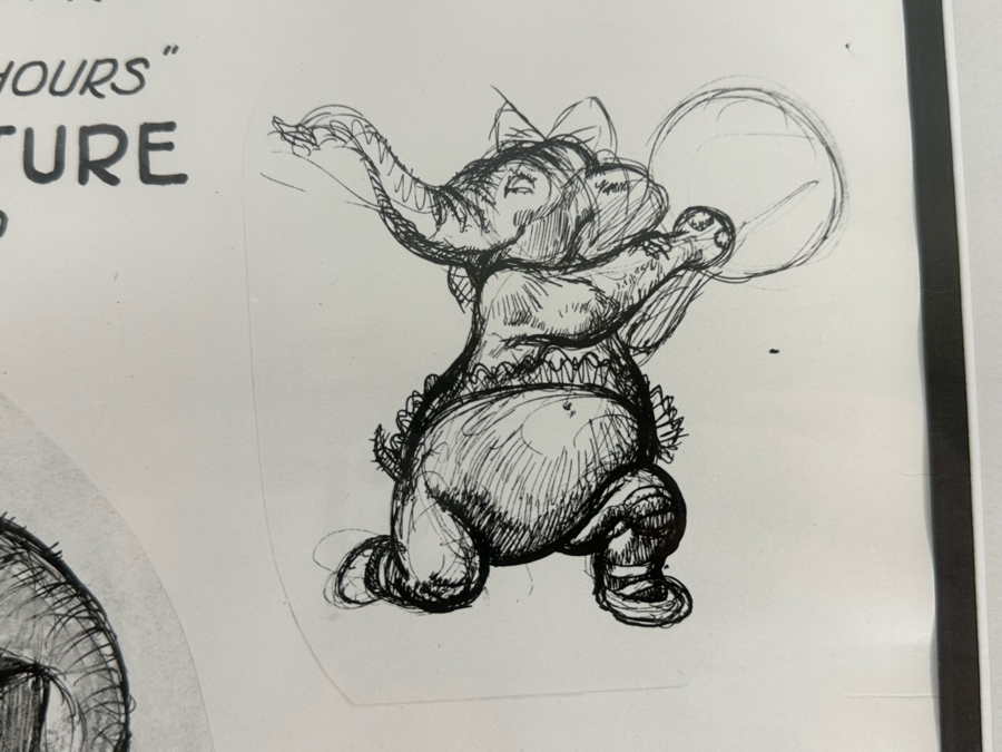 Vintage 1939 Walt Disney Productions Character Model Sheets Of Elephant Dancers For 'Dance Of The Hours' Concert Feature Seq. 1-039 No M 165 C 13.5W X 10.5H Framed 20 X 17 [Photo 9]