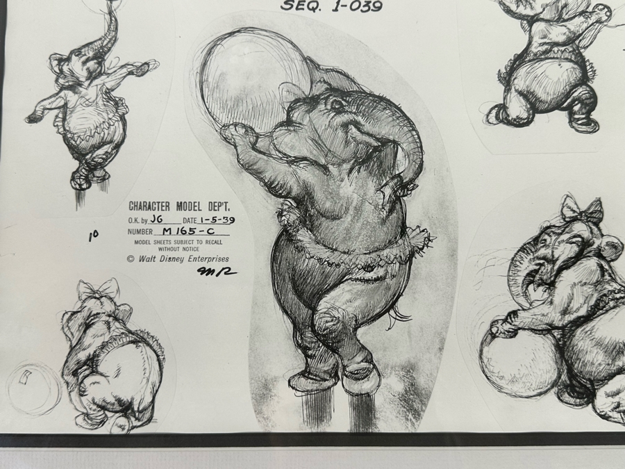 Vintage 1939 Walt Disney Productions Character Model Sheets Of Elephant Dancers For 'Dance Of The Hours' Concert Feature Seq. 1-039 No M 165 C 13.5W X 10.5H Framed 20 X 17 [Photo 7]