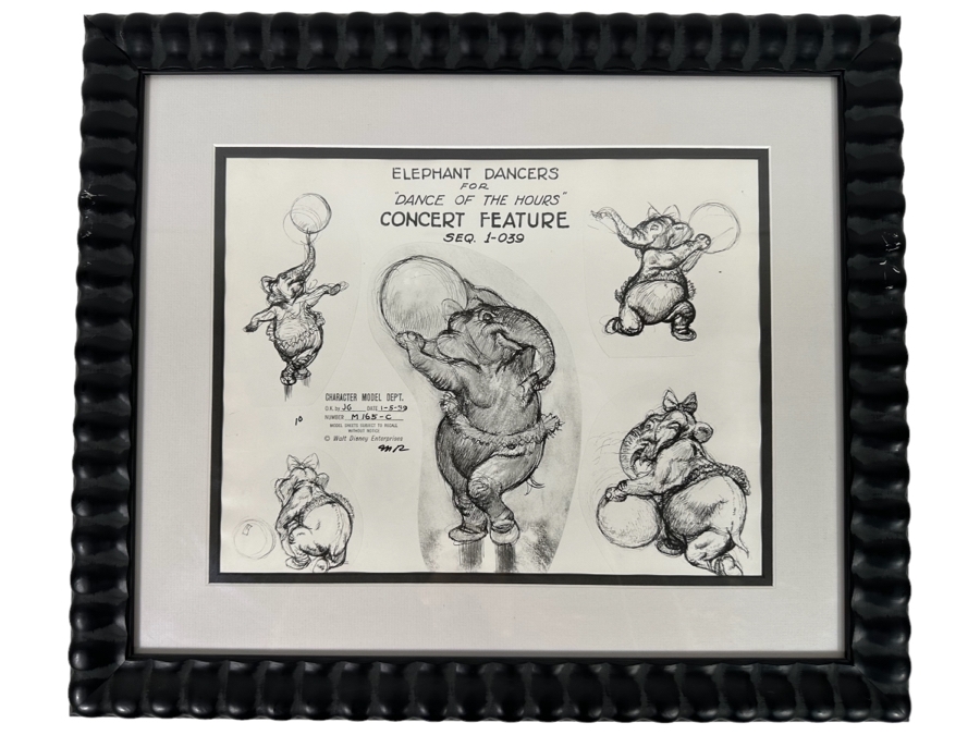 Vintage 1939 Walt Disney Productions Character Model Sheets Of Elephant Dancers For 'Dance Of The Hours' Concert Feature Seq. 1-039 No M 165 C 13.5W X 10.5H Framed 20 X 17 [Photo 2]