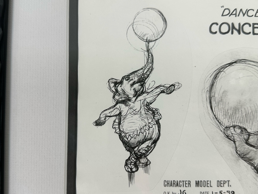 Vintage 1939 Walt Disney Productions Character Model Sheets Of Elephant Dancers For 'Dance Of The Hours' Concert Feature Seq. 1-039 No M 165 C 13.5W X 10.5H Framed 20 X 17 [Photo 12]