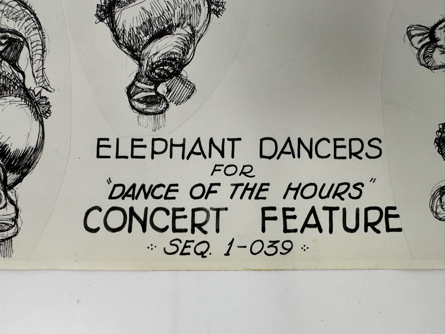 Vintage 1939 Walt Disney Productions Character Model Sheets Of Elephant Dancers For 'Dance Of The Hours' Concert Feature Seq. 1-039 No M 165 B 14W X 11H Unframed [Photo 4]