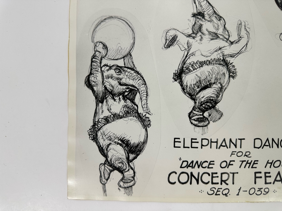 Vintage 1939 Walt Disney Productions Character Model Sheets Of Elephant Dancers For 'Dance Of The Hours' Concert Feature Seq. 1-039 No M 165 B 14W X 11H Unframed [Photo 9]