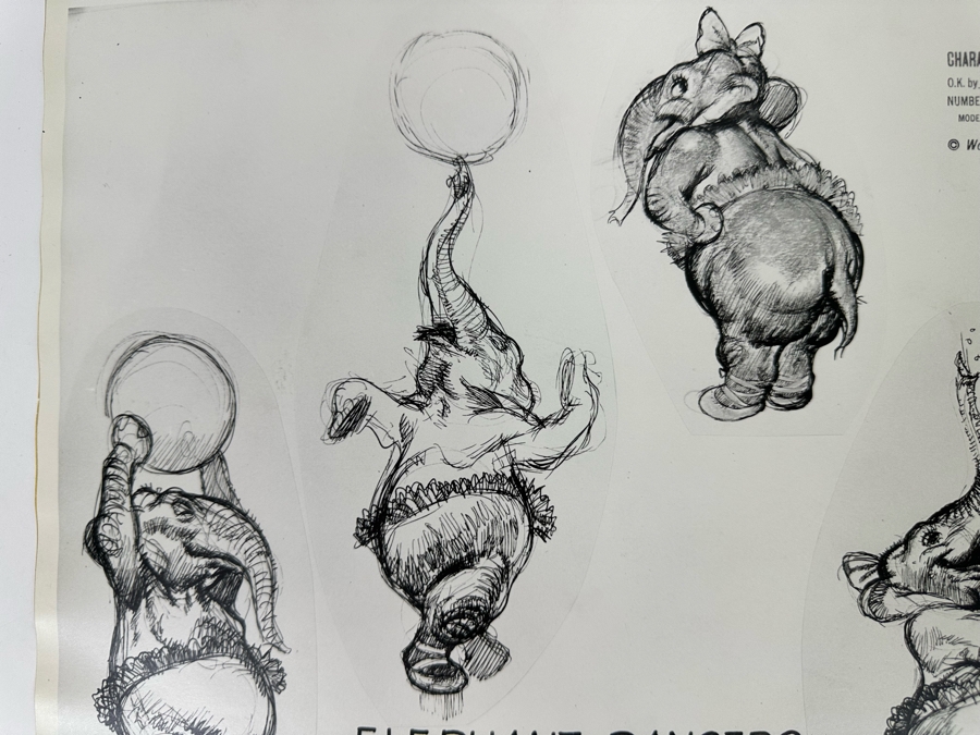 Vintage 1939 Walt Disney Productions Character Model Sheets Of Elephant Dancers For 'Dance Of The Hours' Concert Feature Seq. 1-039 No M 165 B 14W X 11H Unframed [Photo 8]
