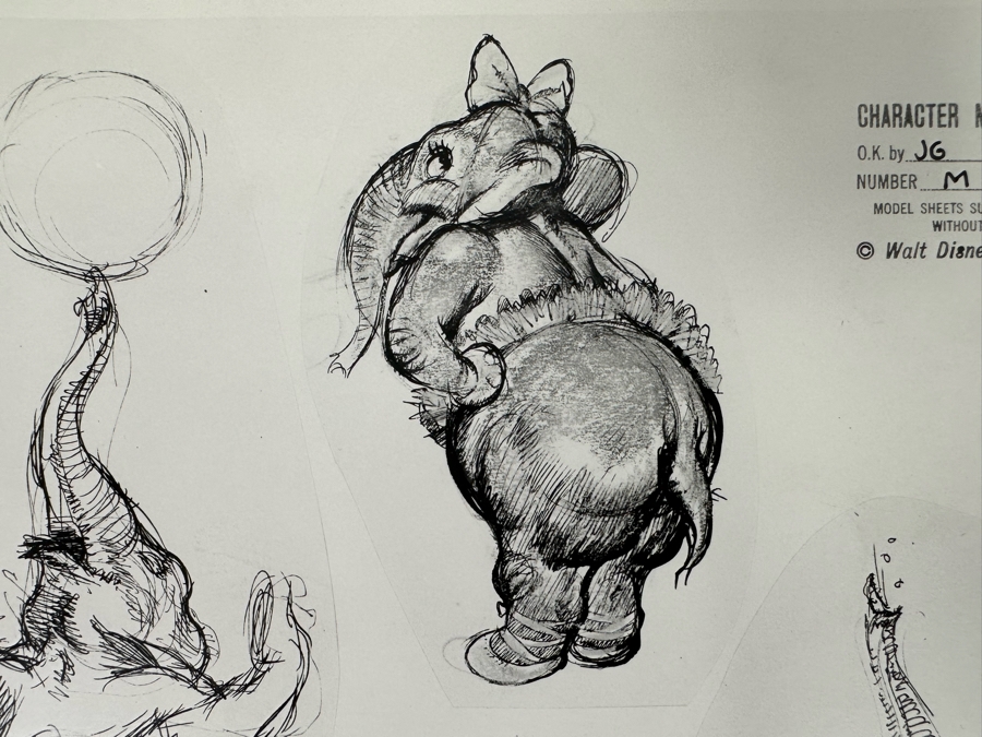 Vintage 1939 Walt Disney Productions Character Model Sheets Of Elephant Dancers For 'Dance Of The Hours' Concert Feature Seq. 1-039 No M 165 B 14W X 11H Unframed [Photo 7]